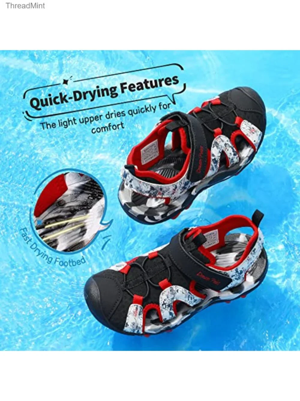Boys Summer Water Athletic Sandals Hook & Loop Strap Non-Slip